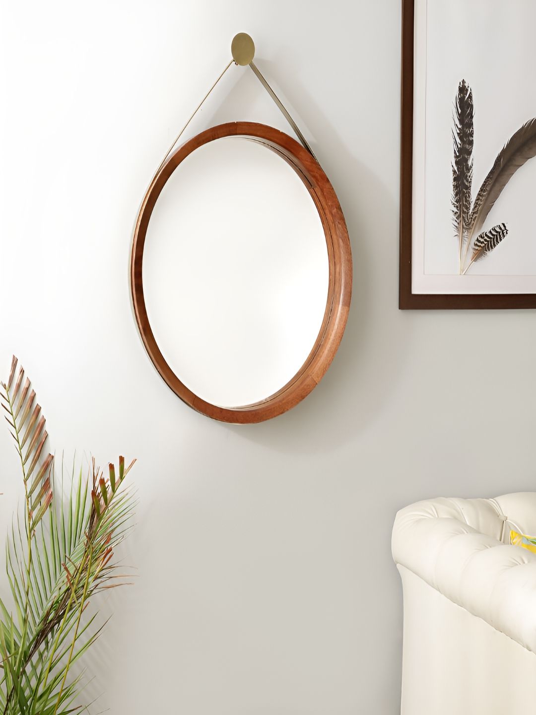 NILAAY Yellow & Brown Wooden Round Wall Mirror-image-22