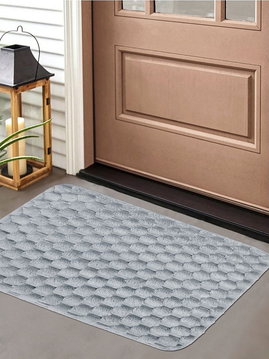 FABINALIV Grey Textured Cotton Anti Skid Doormat-picture-26
