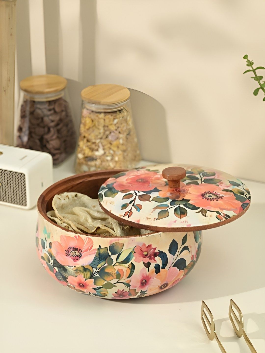 BRICK BROWN Pastel Flora Brown & Pink Printed Wooden Cook and Serve Casserole-image-34