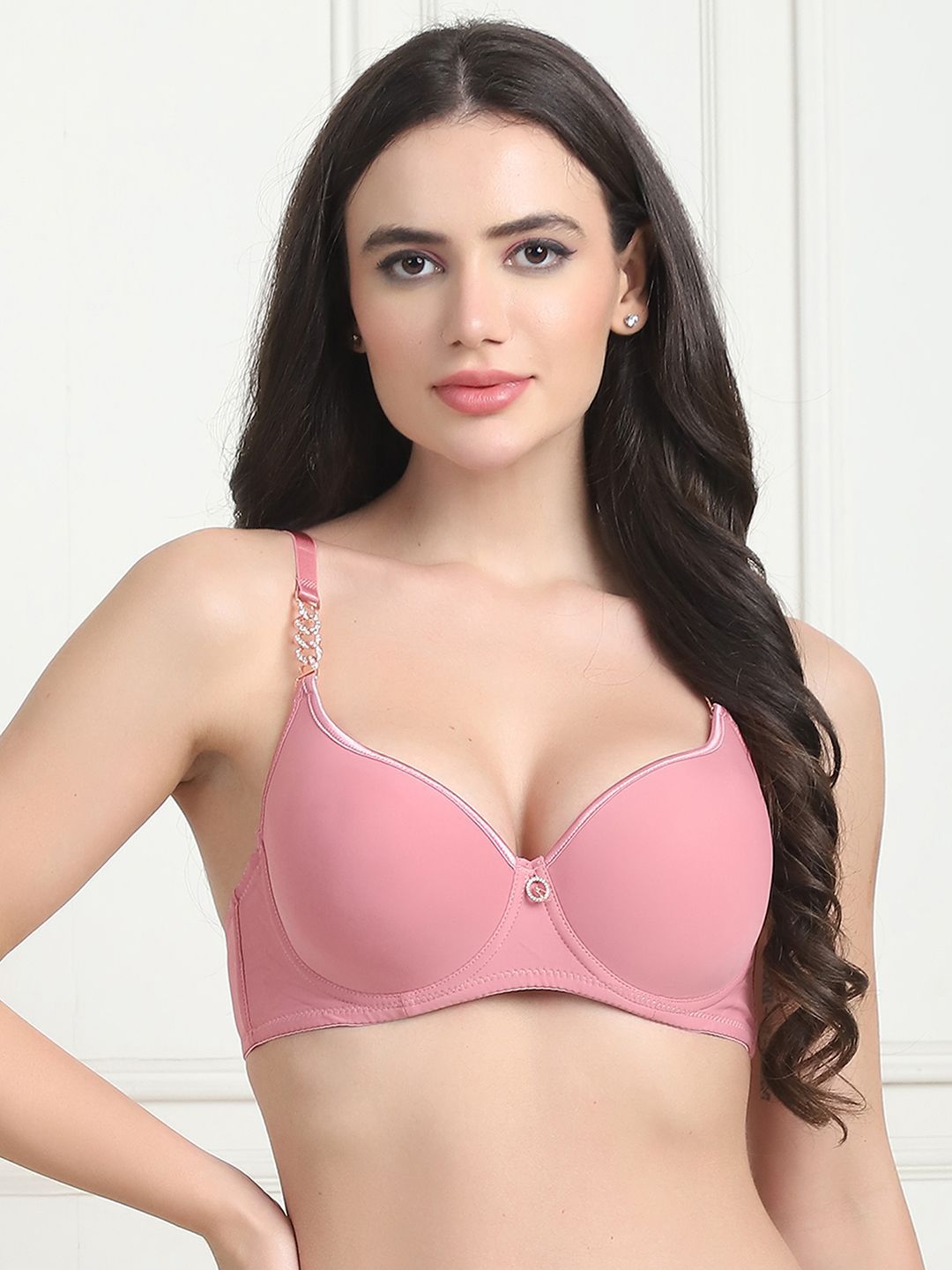 PrettyCat Medium Coverage Underwired Lightly Padded T-shirt Bra With Chain Strap