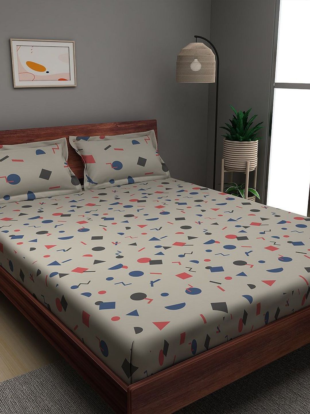 Sleepyhead Grey & Blue Cotton 180 TC Queen Bedsheet with 2 Pillow Covers-picture-23