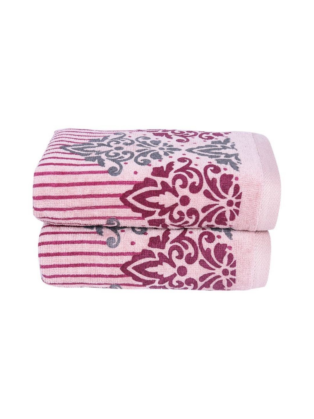 RANGOLI 2 Pcs Pink & Grey Printed Pure Cotton Hand Towels-image-41