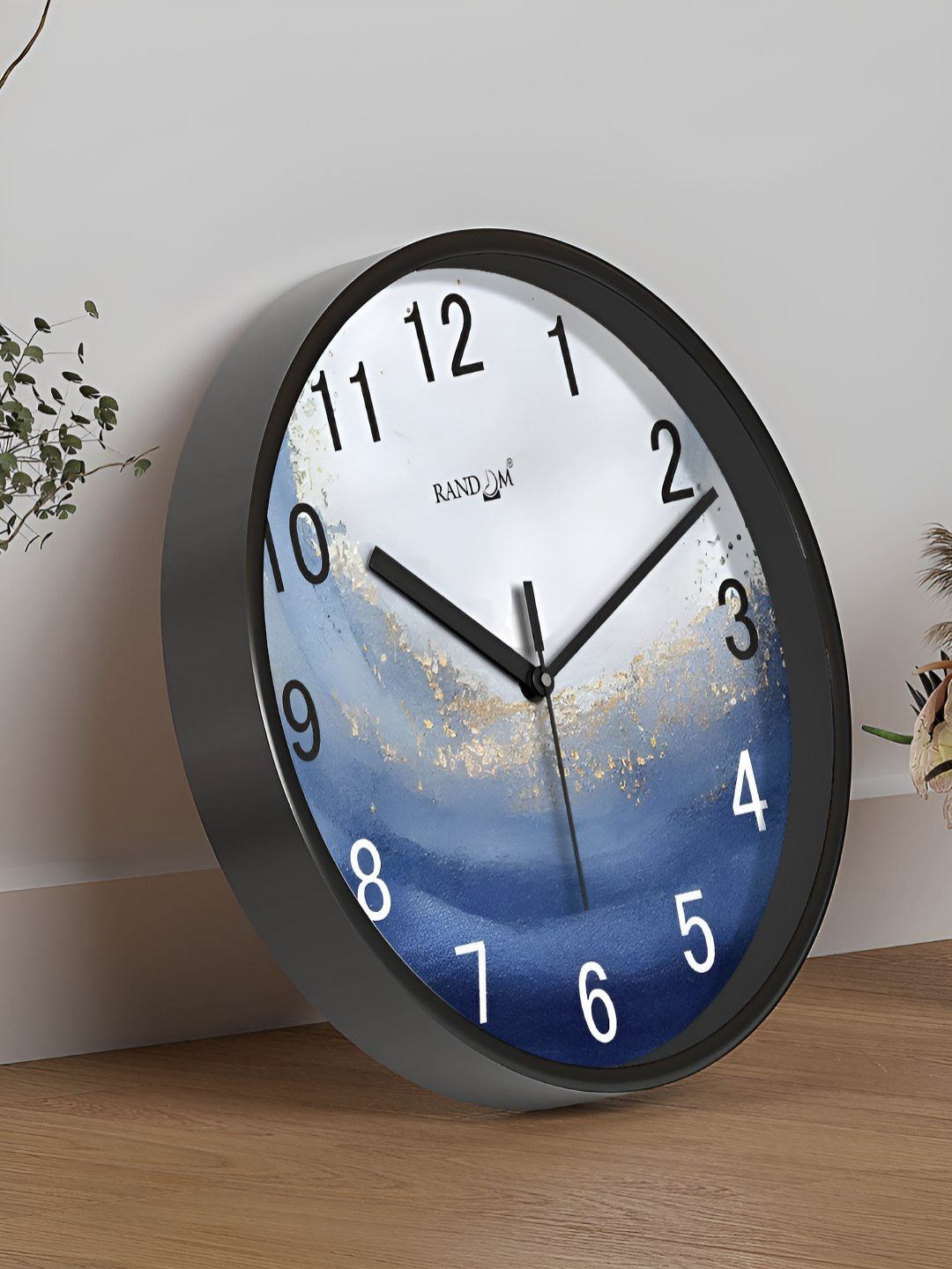 RANDOM Black & Blue Printed Contemporary Analogue Round Wall Clock