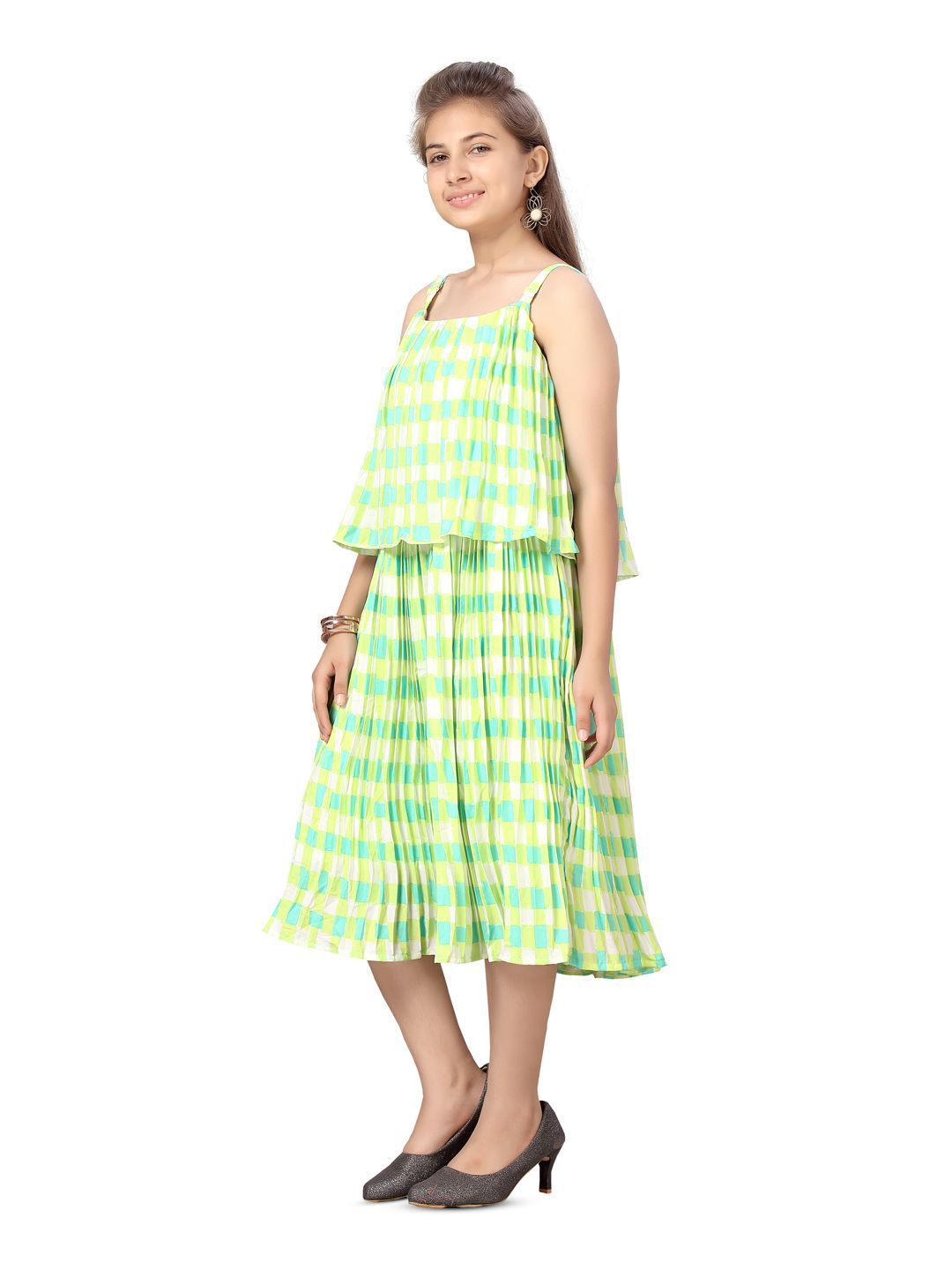 BAESD Checked Georgette A-Line Midi Dress-picture-14