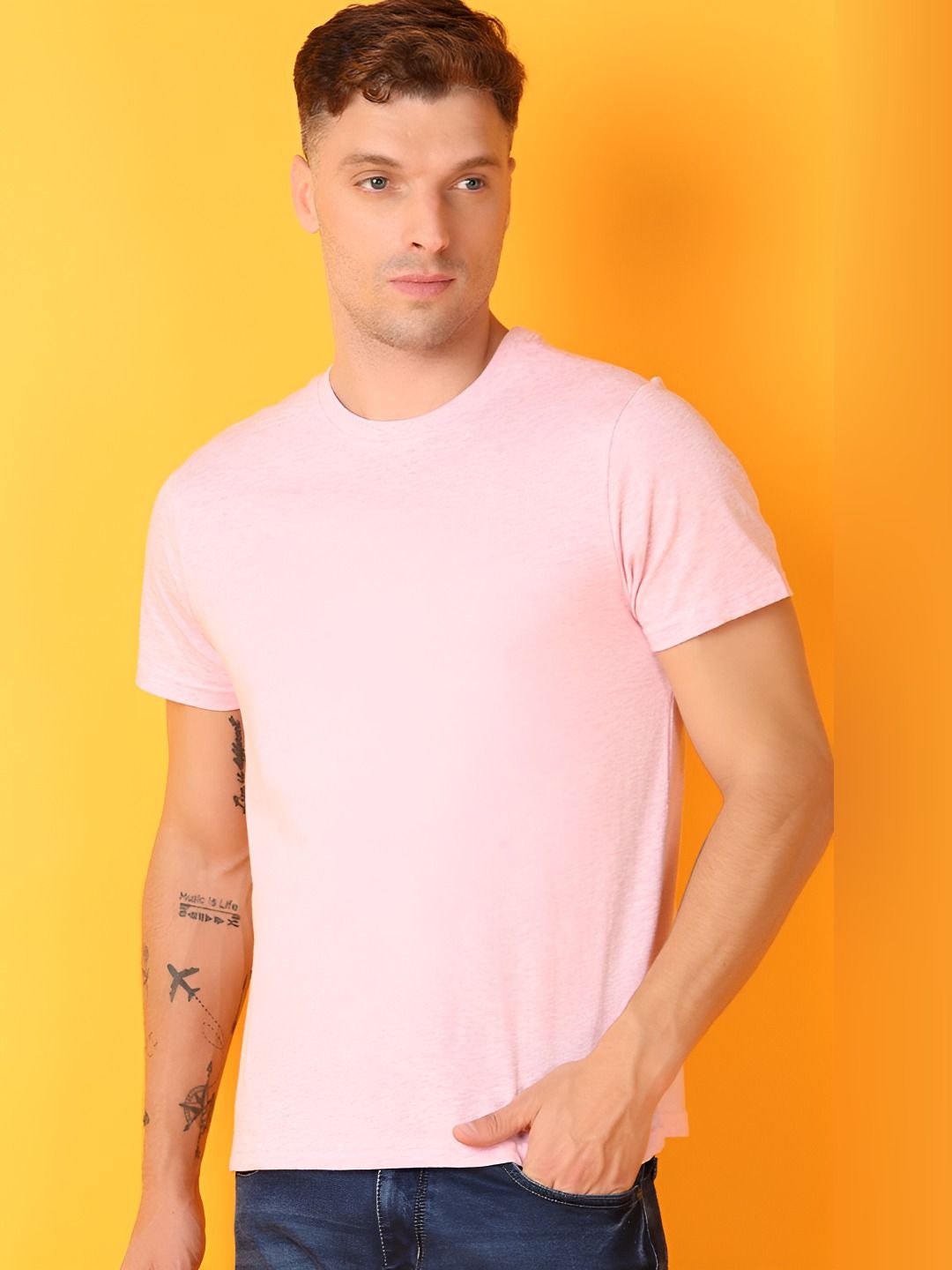 V-Mart Men Solid Round Neck Cotton Slim Fit T-shirt-picture-17