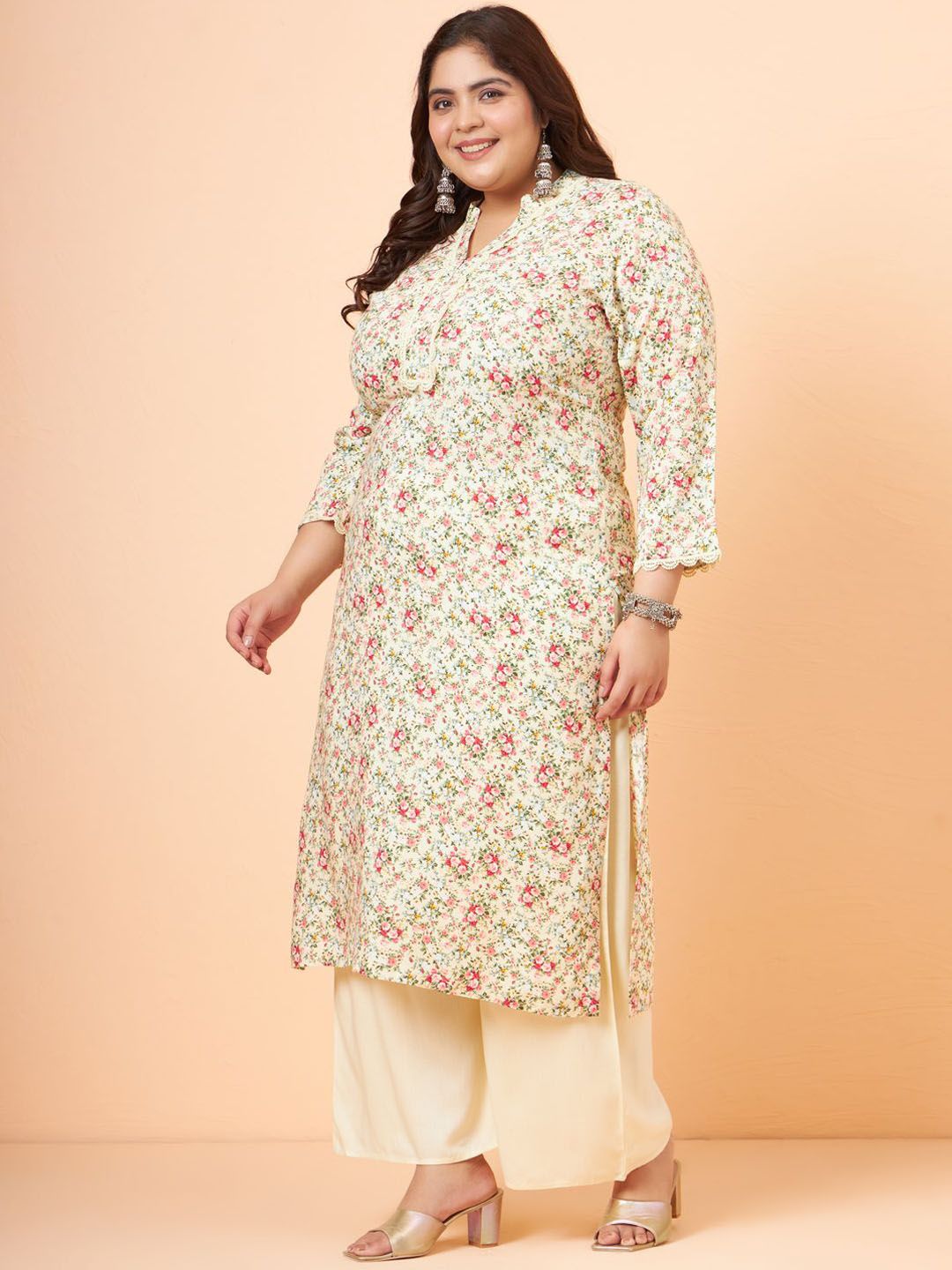 Abstract Printed Mandarin Collar Straight Kurta with Palazzos