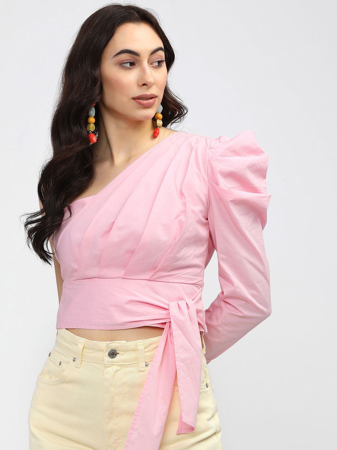 Tokyo Talkies Women Solid One Shoulder Pure Cotton Top-image-39
