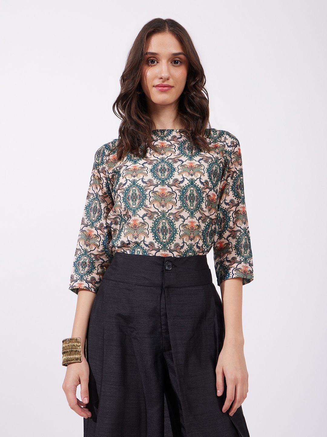 fable street FableStreet Women Ethnic Motifs Printed Boat Neck Top-picture-12