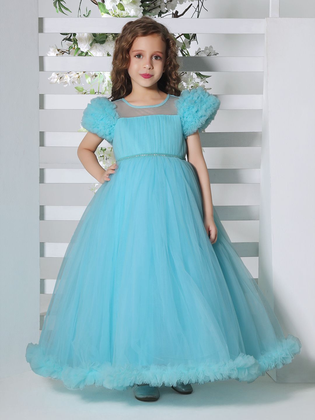 Ministitch Puff Sleeve Ruffled Net Maxi Dress-picture-52