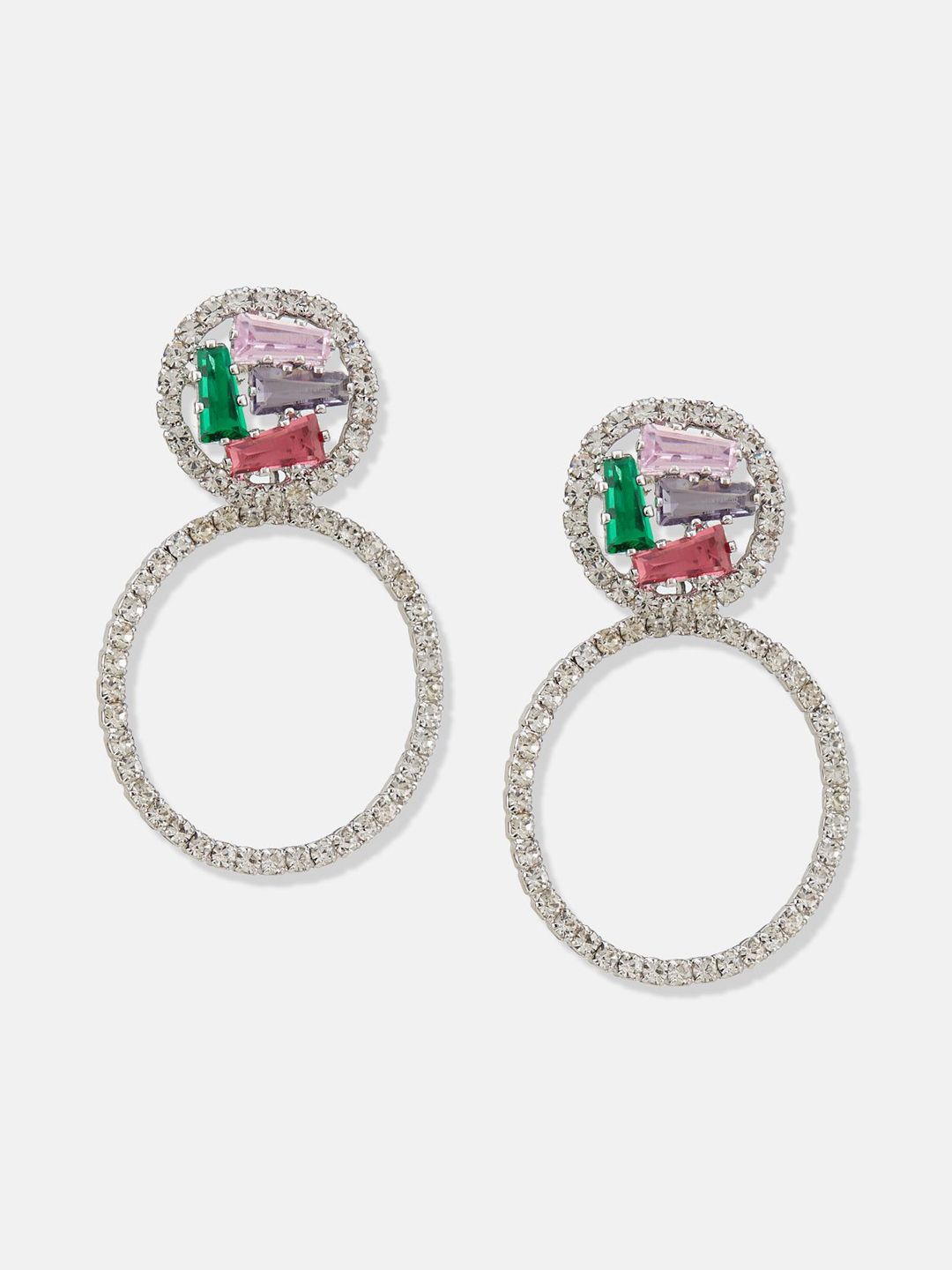 ATIBELLE Silver-Plated Brass Circular Cubic Zirconia Hoop Earrings
