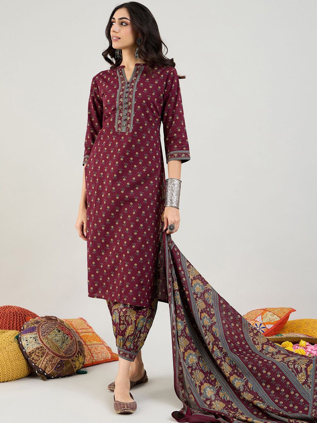 Indo Era Women Floral Printed Regular Pure Cotton Kurta with Salwar & With Dupatta-picture-30
