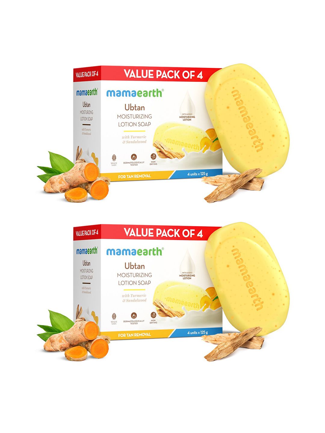 Mamaearth Set Of 2 Ubtan Moisturizing Lotion Soap For Tan Removal - 125g Each-image-43