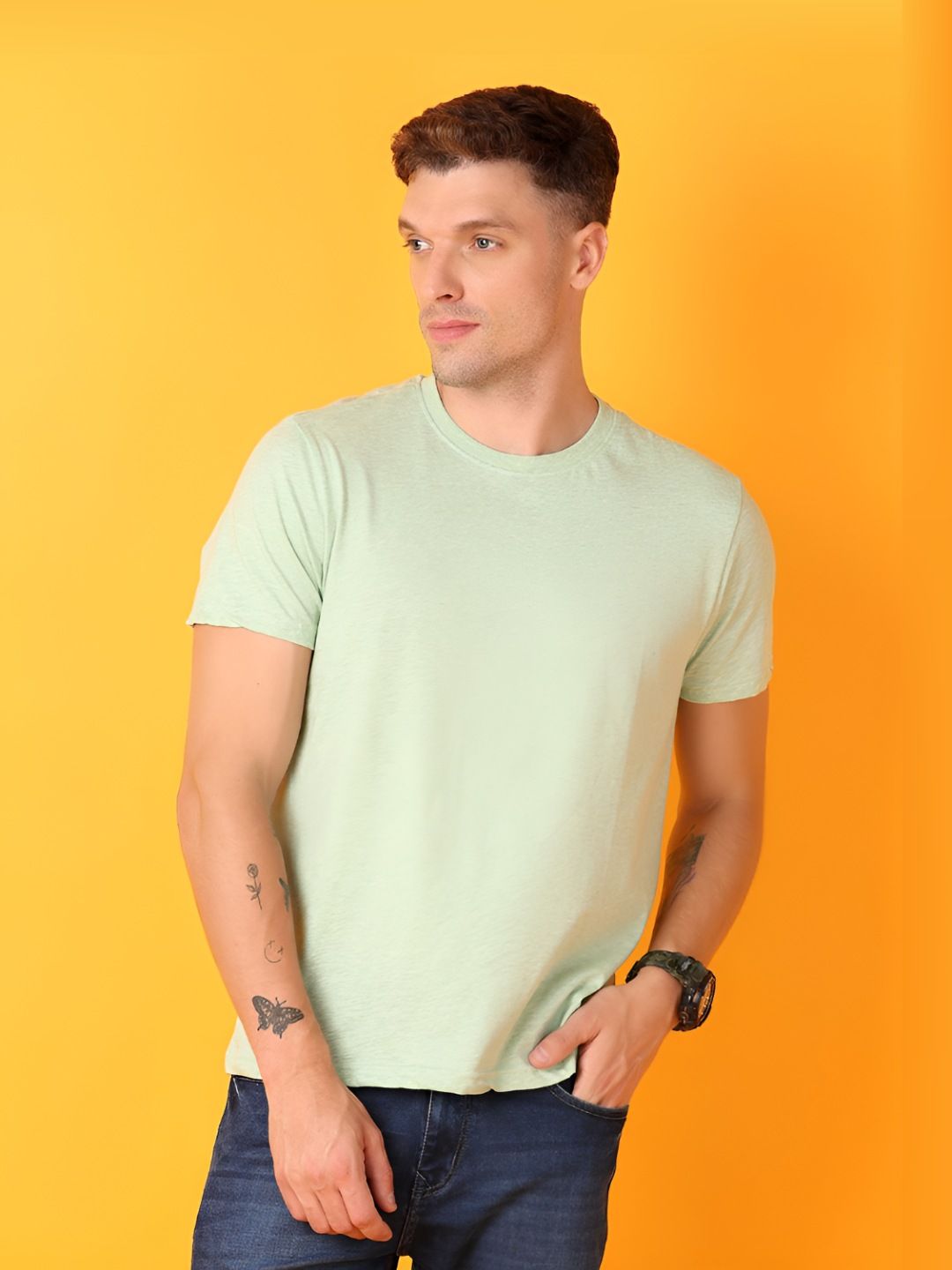 V-Mart Men Solid Round Neck Cotton Slim Fit T-shirt-picture-31