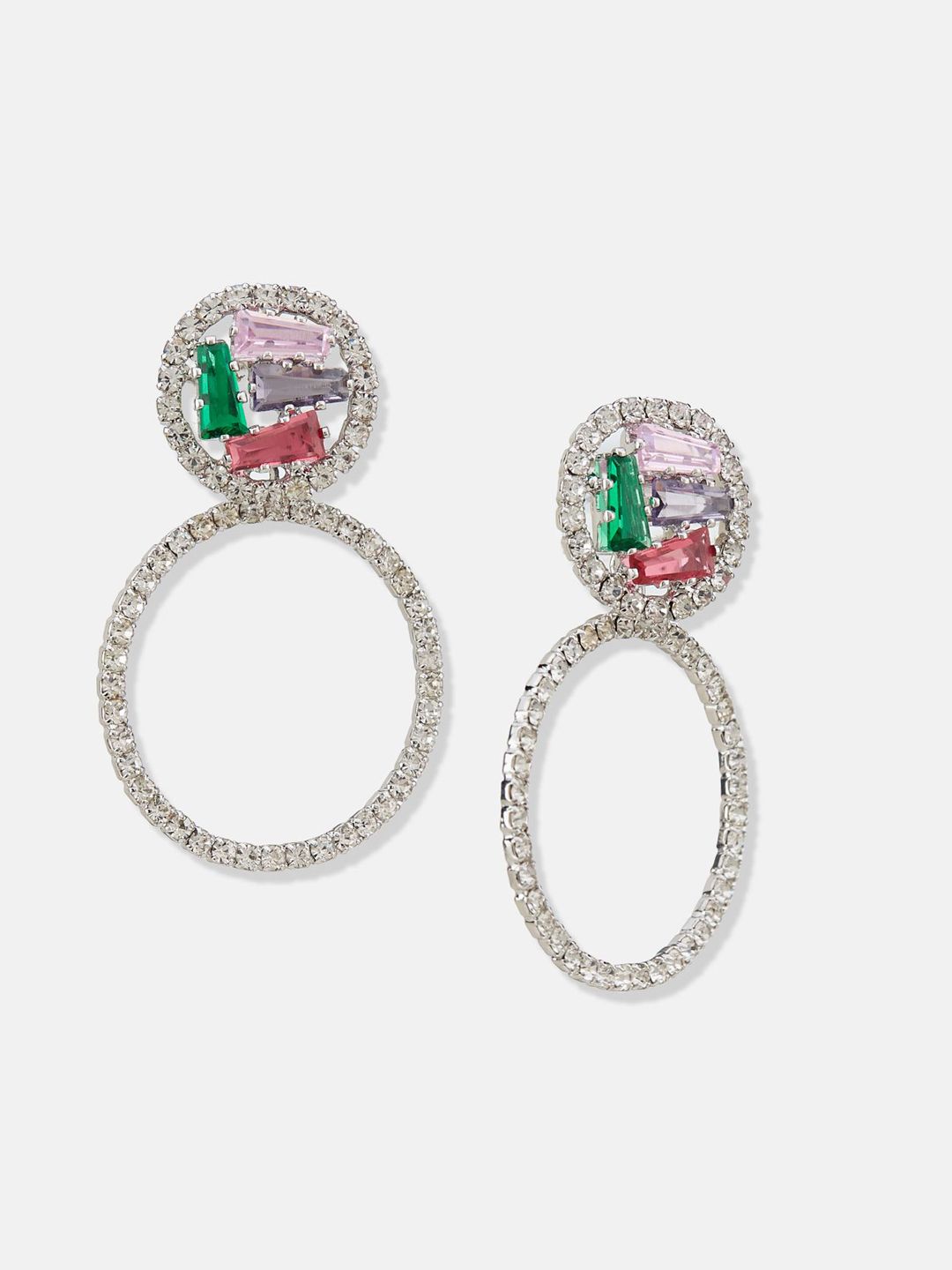 ATIBELLE Silver-Plated Brass Circular Cubic Zirconia Hoop Earrings