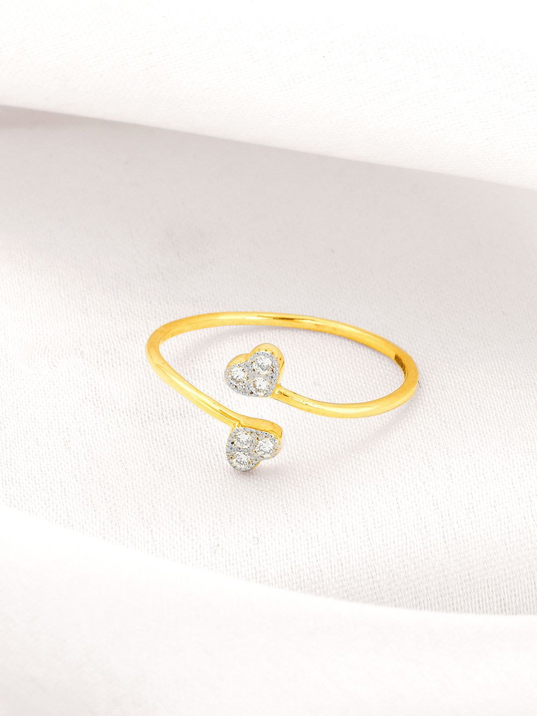 GIVA Women 14K Yellow Gold Heartbeat Duo Delights Ring Diamond-image-33