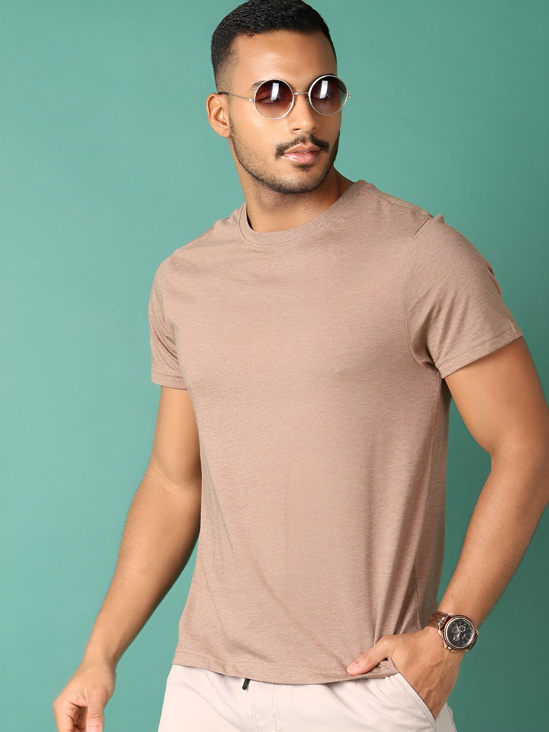 V-Mart Men Solid Round Neck Cotton Slim Fit T-shirt-picture-18