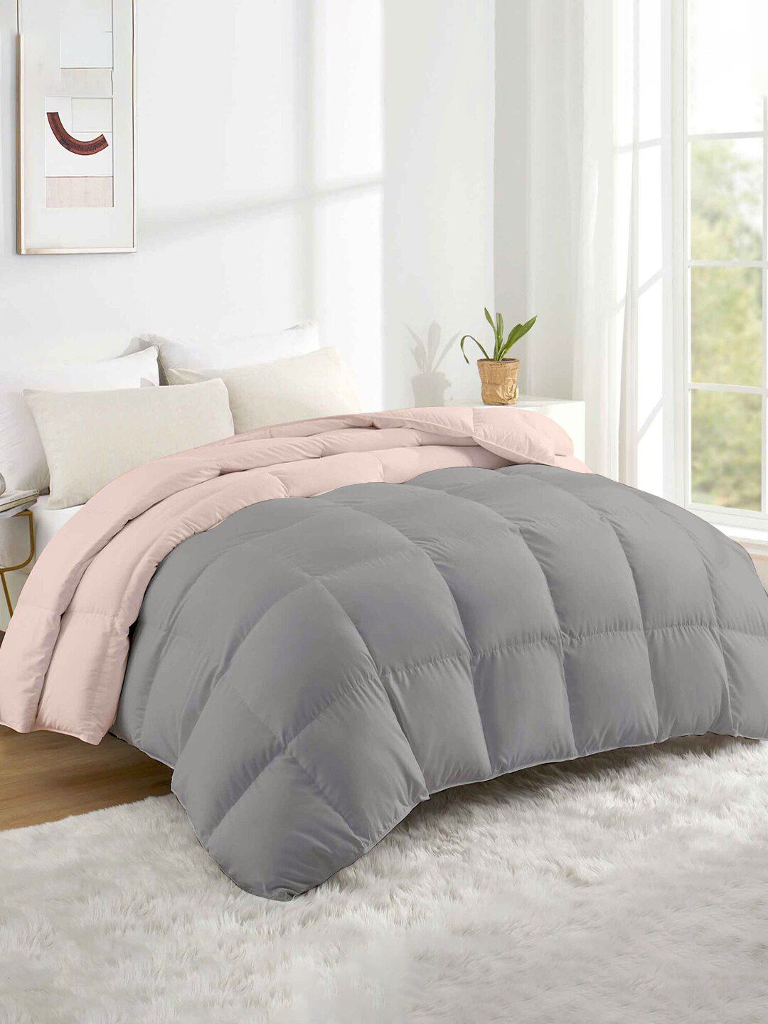RAZZAI Peach-Coloured & Grey Microfiber Mild Winter 500 GSM Single Bed Comforter-picture-16