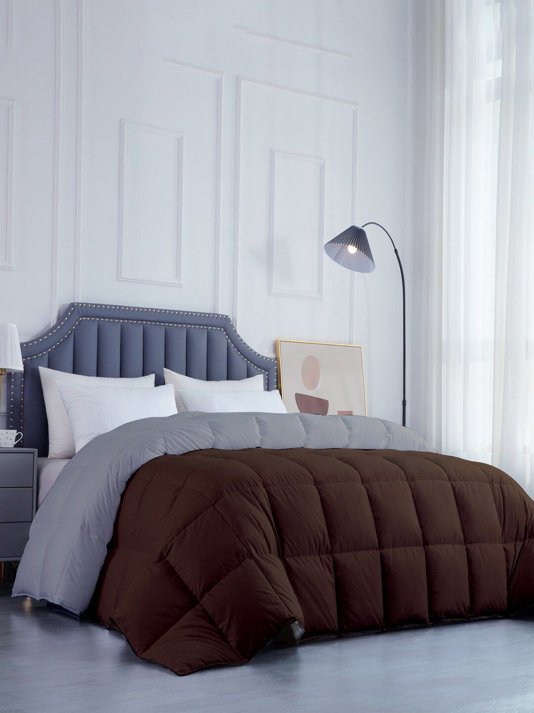 RAZZAI Coffee Brown & Silver-Toned Microfiber Mild Winter 300 GSM Single Bed Comforter-picture-30