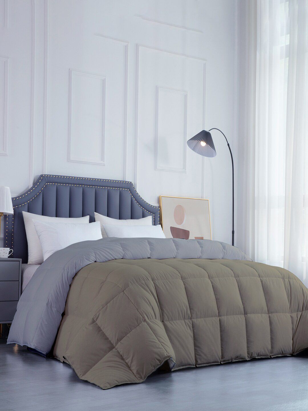 RAZZAI Beige & Grey Microfiber Mild Winter 300 GSM Single Bed Comforter-picture-10