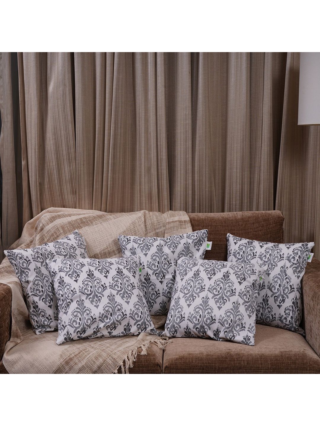 HOMEMONDE White & Grey Set of 5 Ethnic Motifs Square Cushion Covers-picture-30