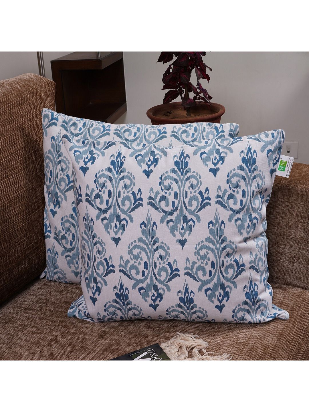 HOMEMONDE White & Green Set of 2 Square Cushion Covers-picture-38