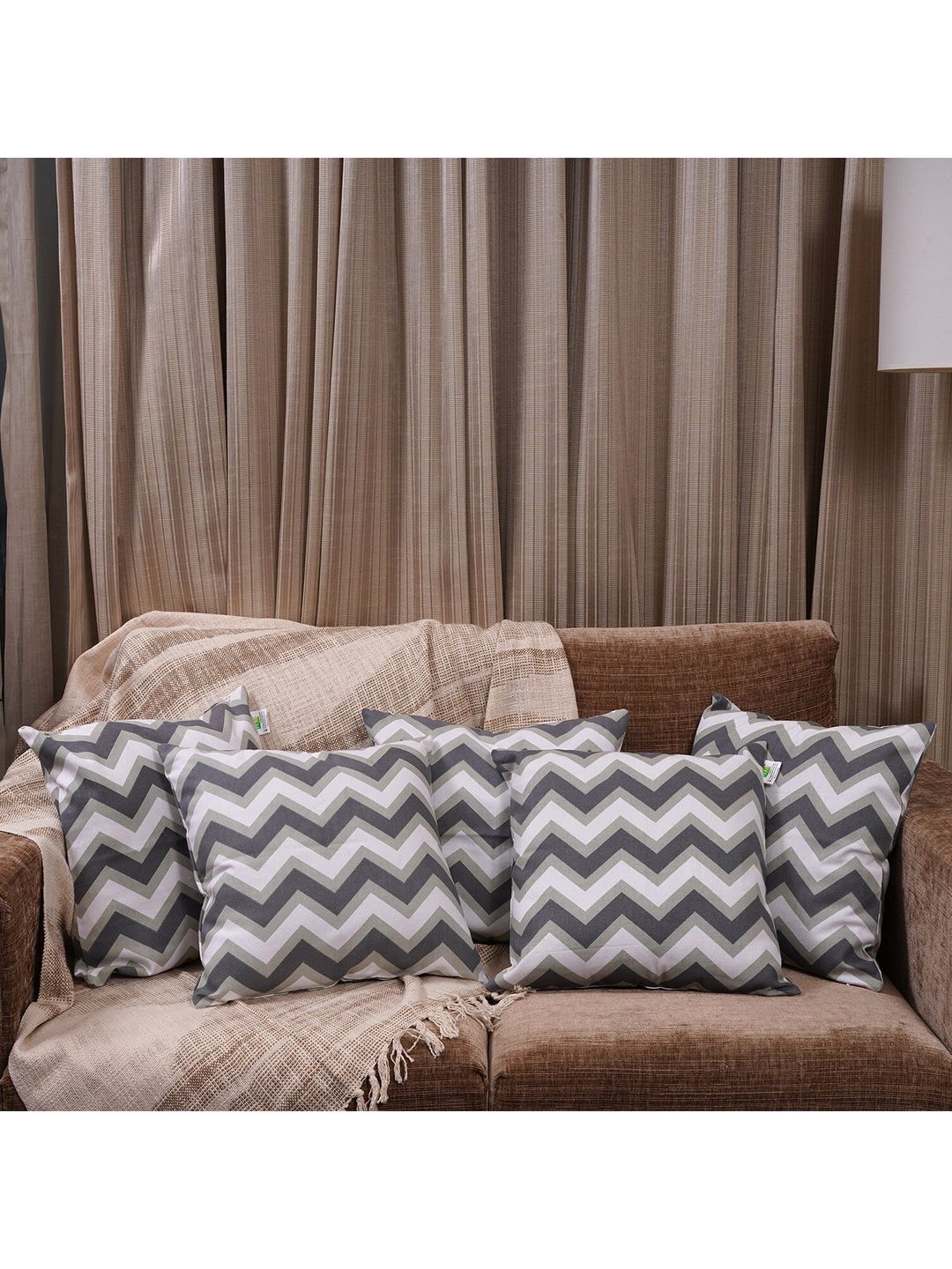 HOMEMONDE Grey & White Set of 5 Geometric Square Cushion Covers-picture-34