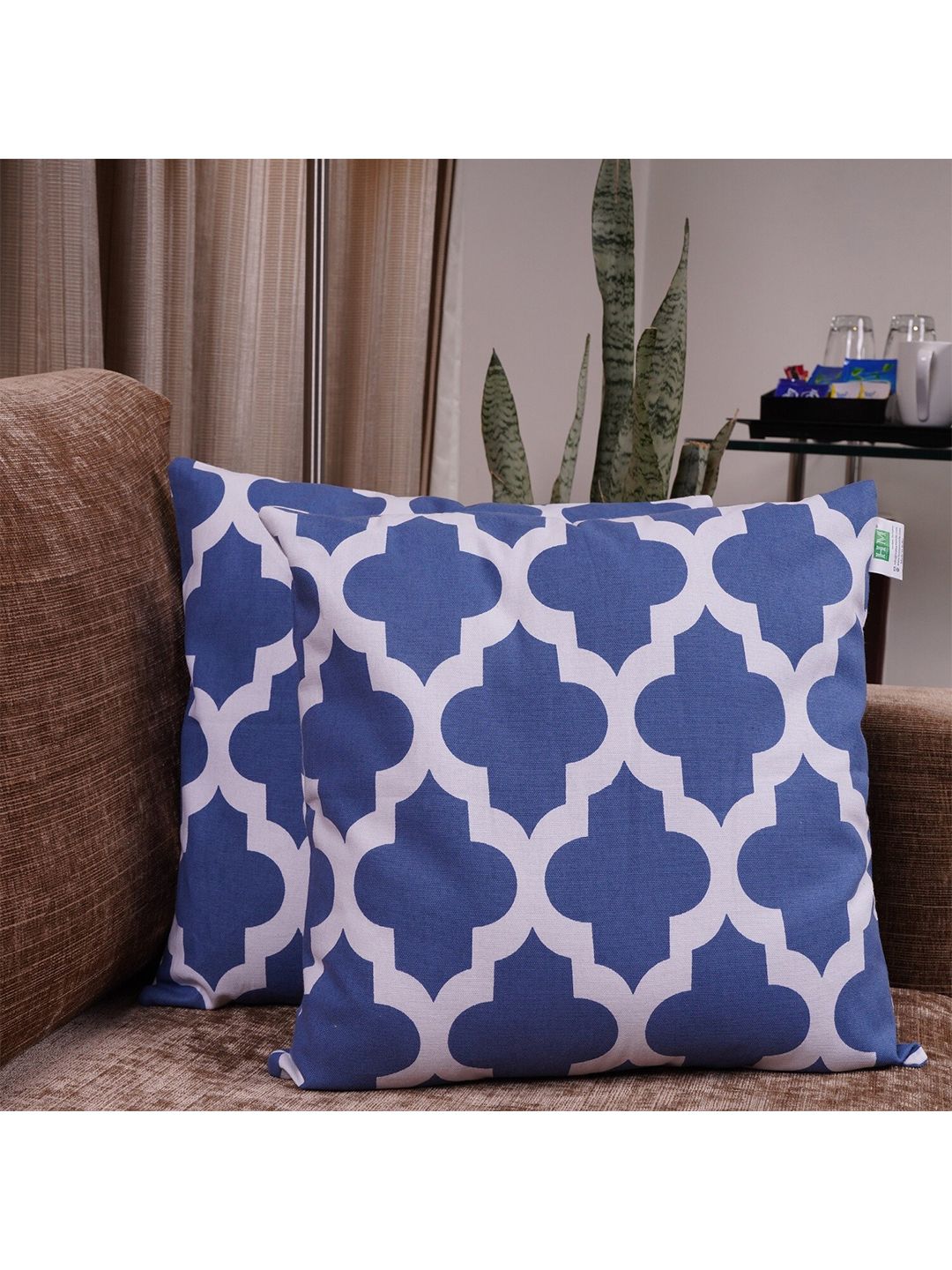 HOMEMONDE Blue & White Set of 2 Ethnic Motifs Square Cushion Covers-picture-46