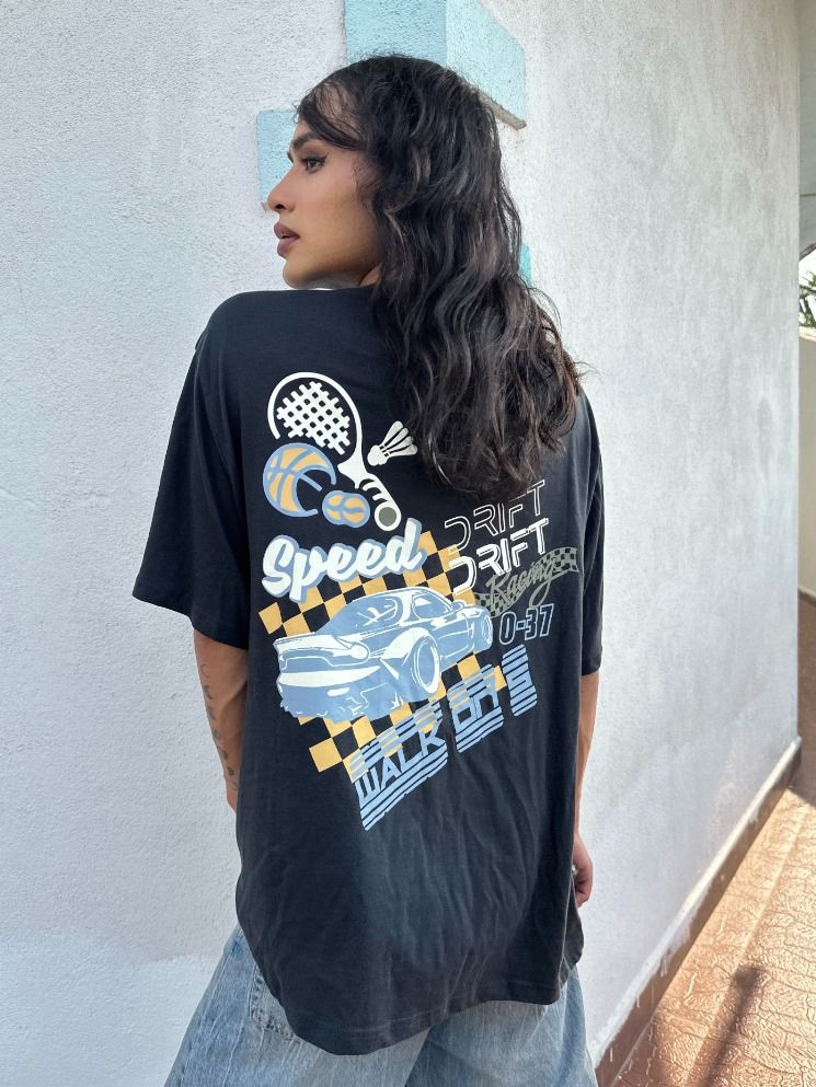 Buy The Roadster Lifestyle Co. Back Print Drop-Shoulder Sleeves