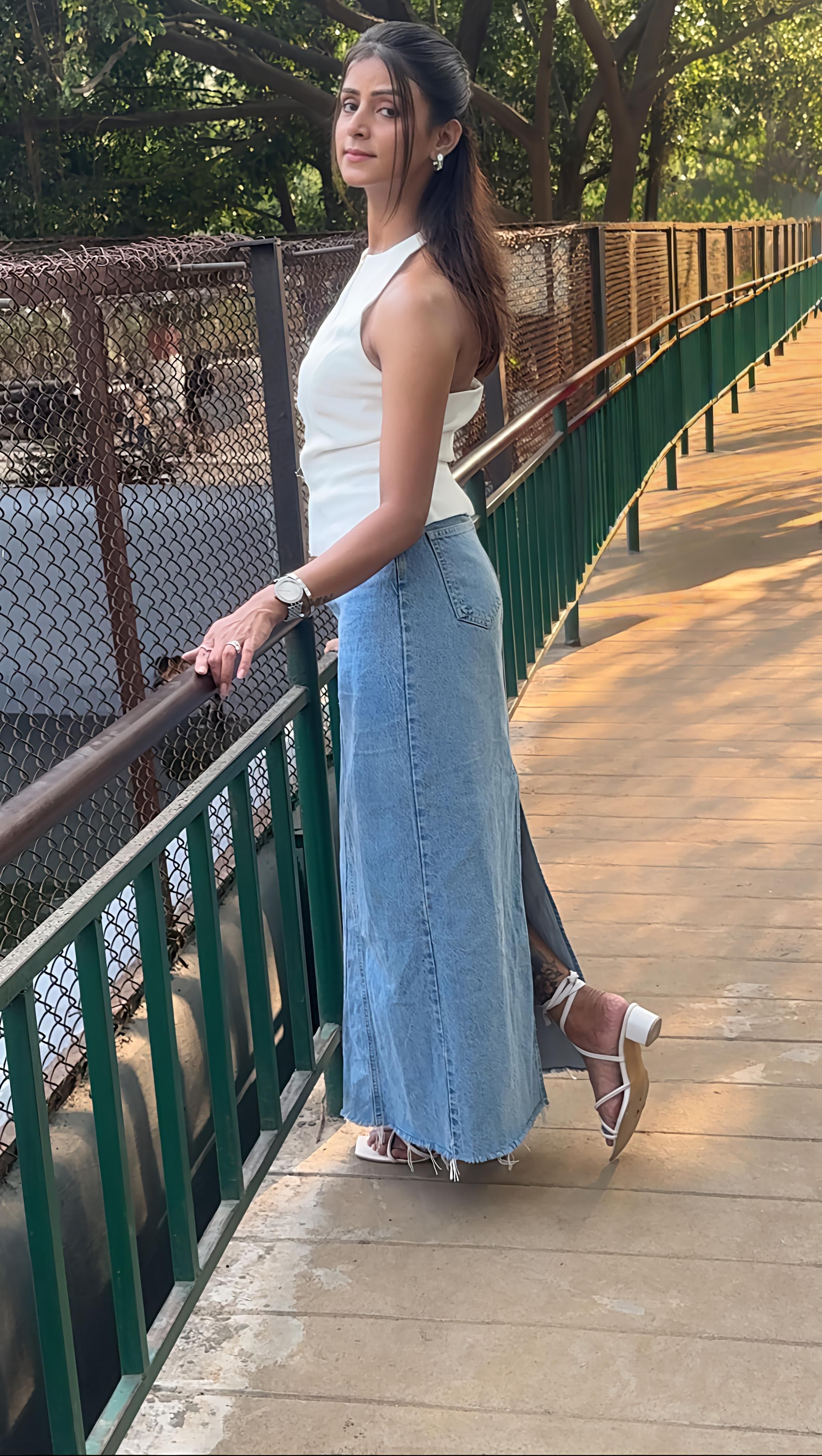 GRANCY】Fringedesign Denim Skirt Grancy Fringe Design Denim Skirt M