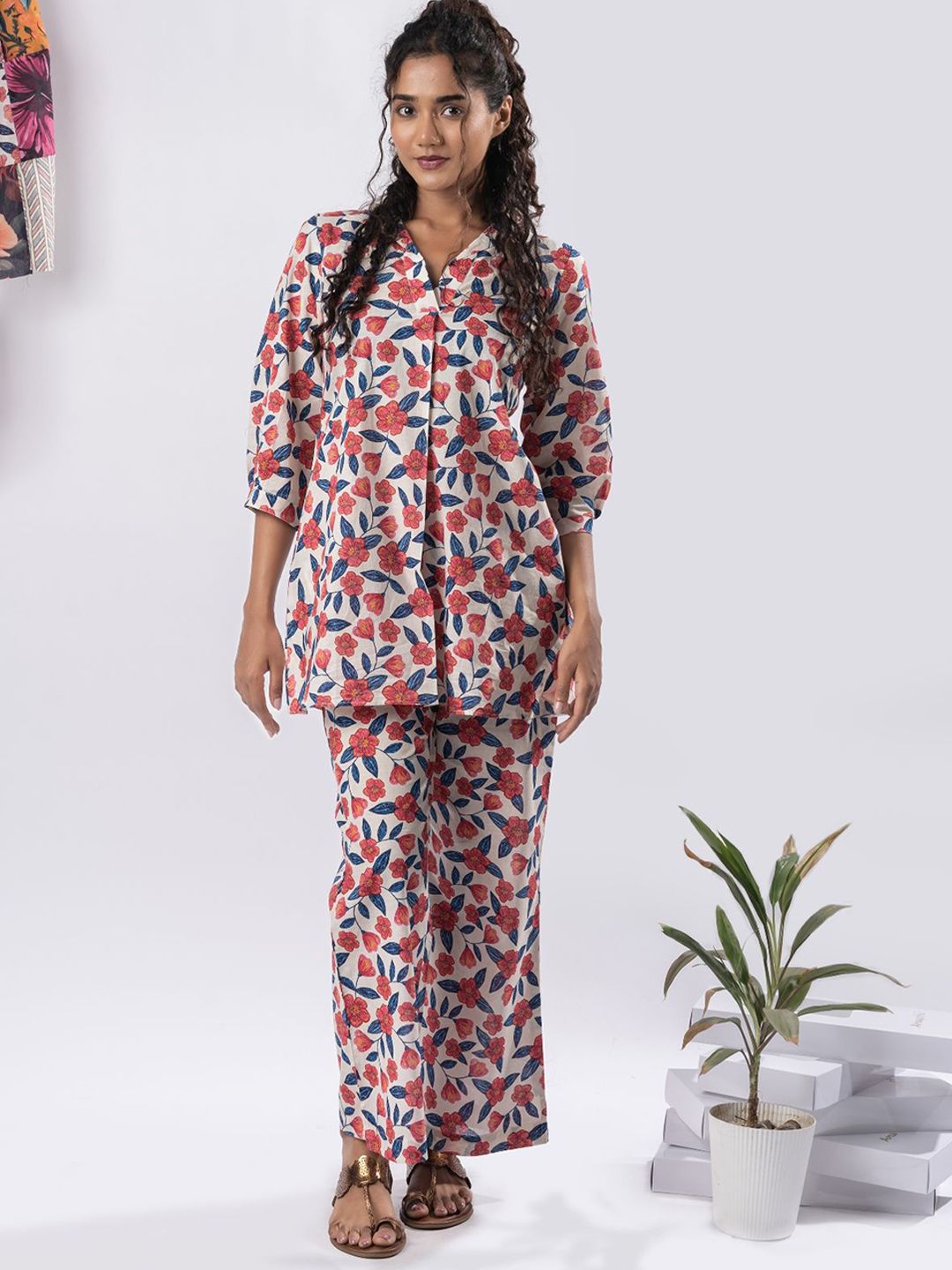 Moda Rapido Printed Shirt Collar Pure Cotton Tunic With Trouser-picture-35