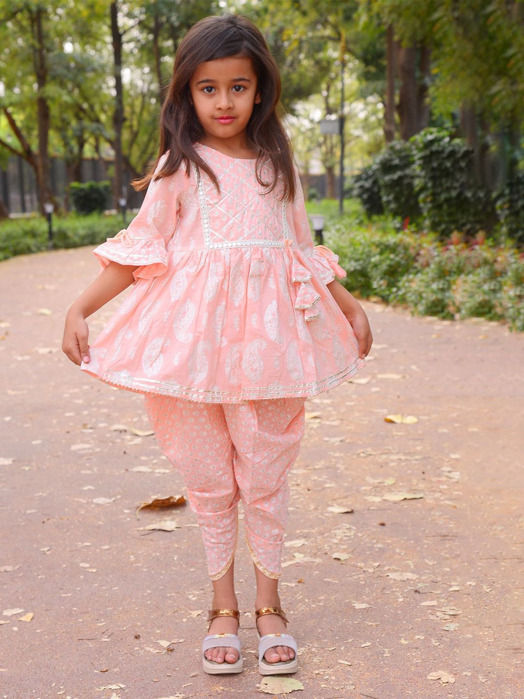 BAESD Girls Printed Round Neck Pure Cotton Tunic With Dhoti Pants-picture-31