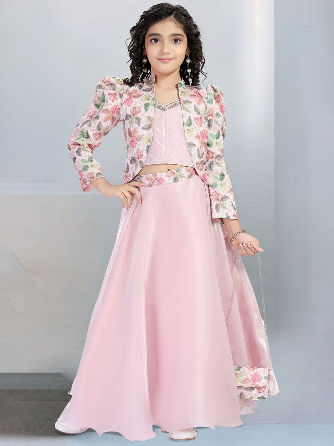 PINK LEAF Printed Top with Skirt-image-25