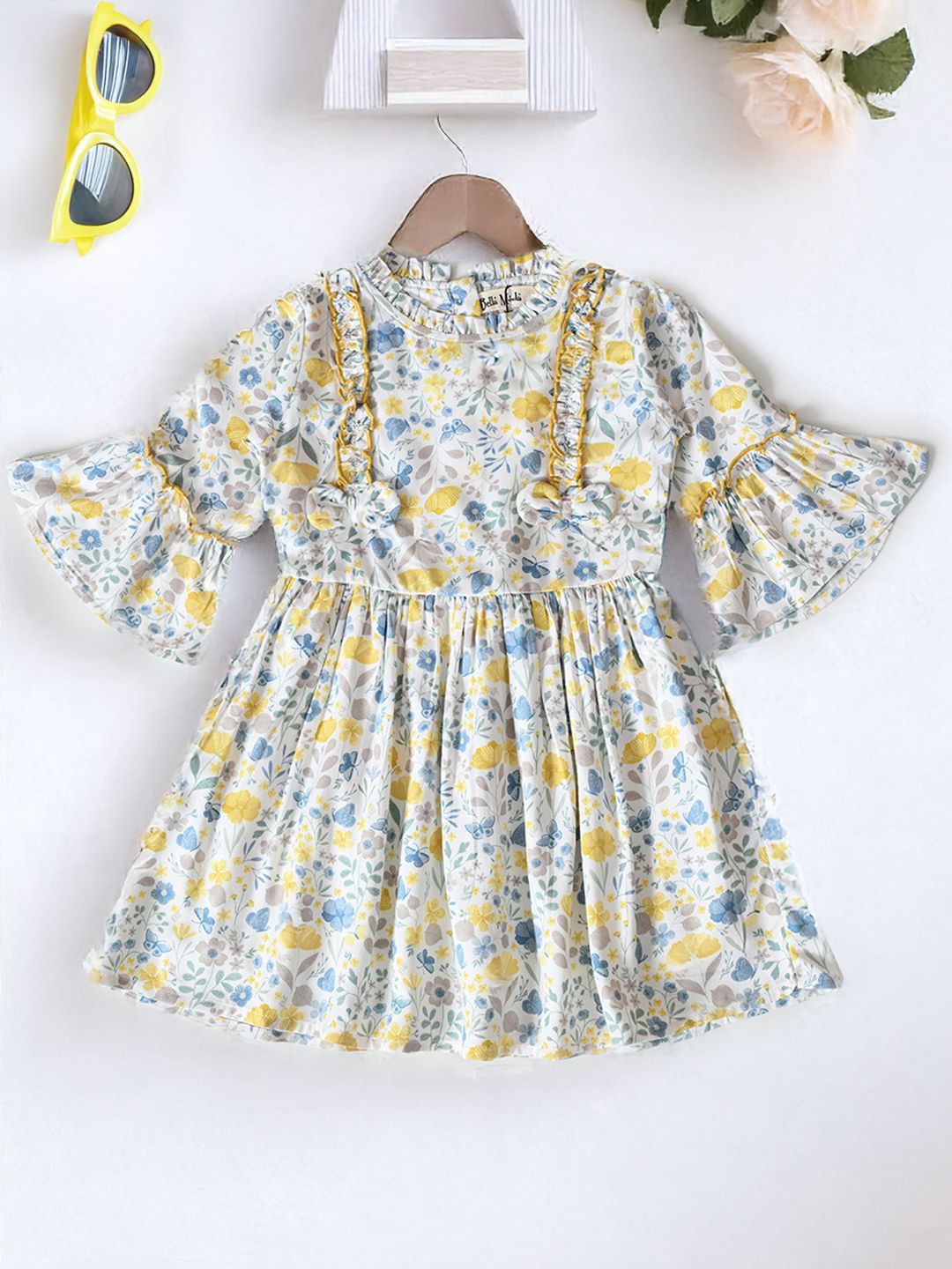 Bella Moda Girls Floral Print Bell Sleeve Fit & Flare Dress-picture-58