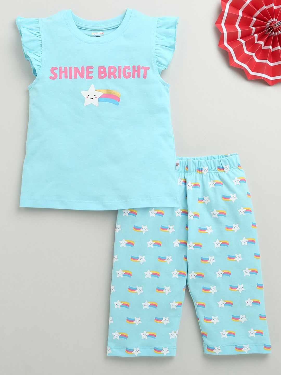 BUMZEE Girls Printed Round Neck Pure Cotton T-shirt With Capris-picture-12