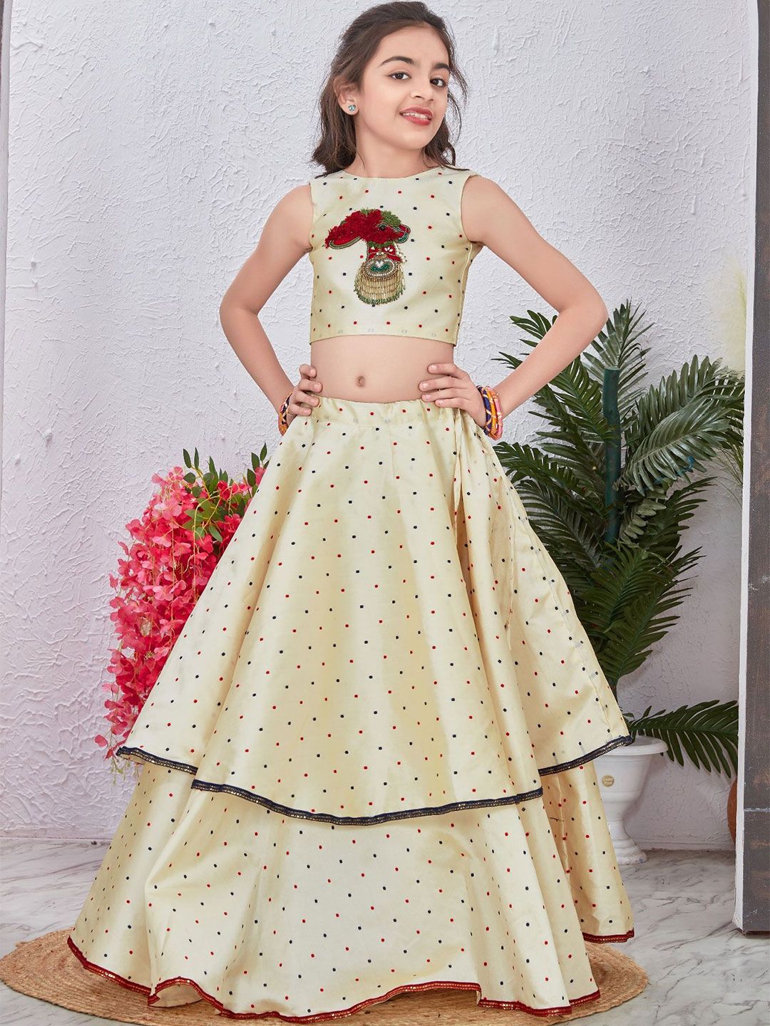 Anneca Girls Embellished Patchwork Ready to Wear Lehenga &-picture-26