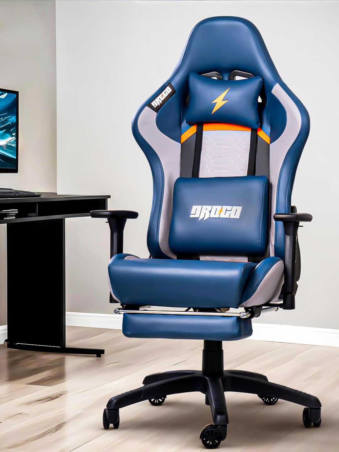 DROGO Racer Ergonomic Premium Armrest Neck & Massager Lumbar Pillow Gaming Chair