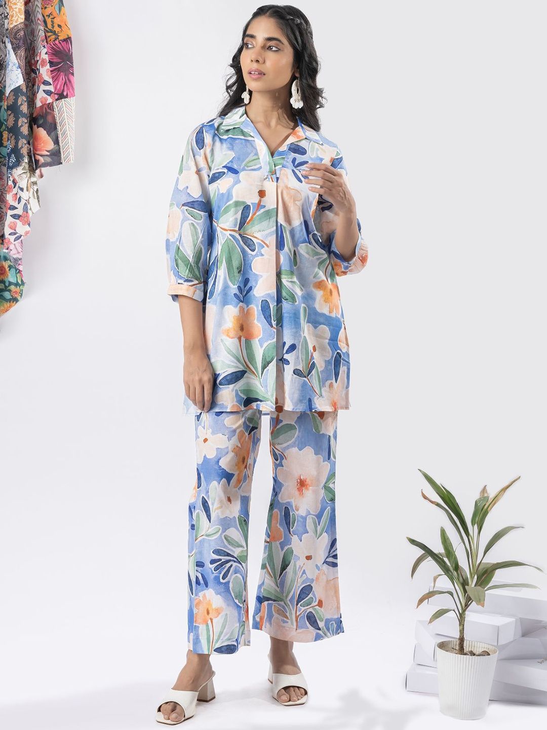 Moda Rapido Printed Shirt Collar Pure Cotton Tunic With Trouser-picture-32