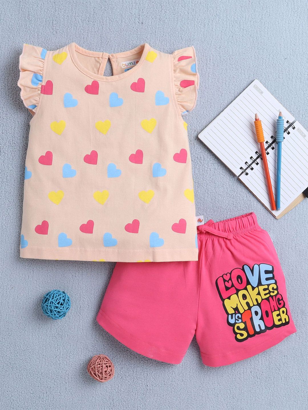 BUMZEE Girls Printed Round Neck Pure Cotton T-shirt With Shorts-picture-13