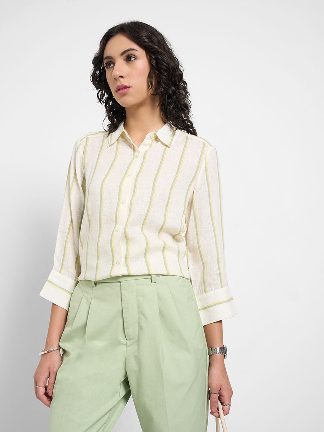 Annabelle by Pantaloons Women Vertical Stripes Printed Shirt Style Top-picture-34