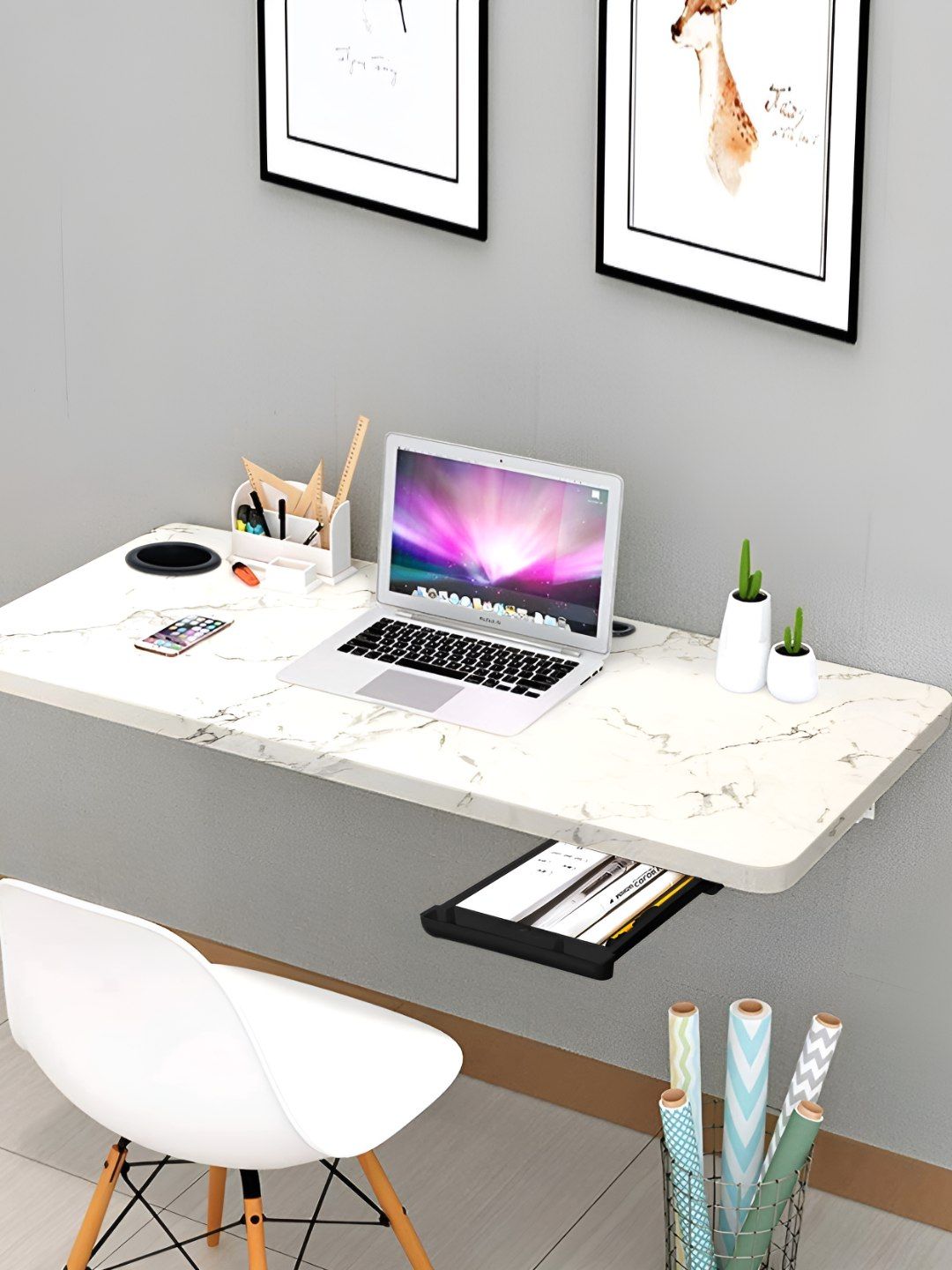 Torche White Wooden Wall Mounted Foldable Study Table-picture-41