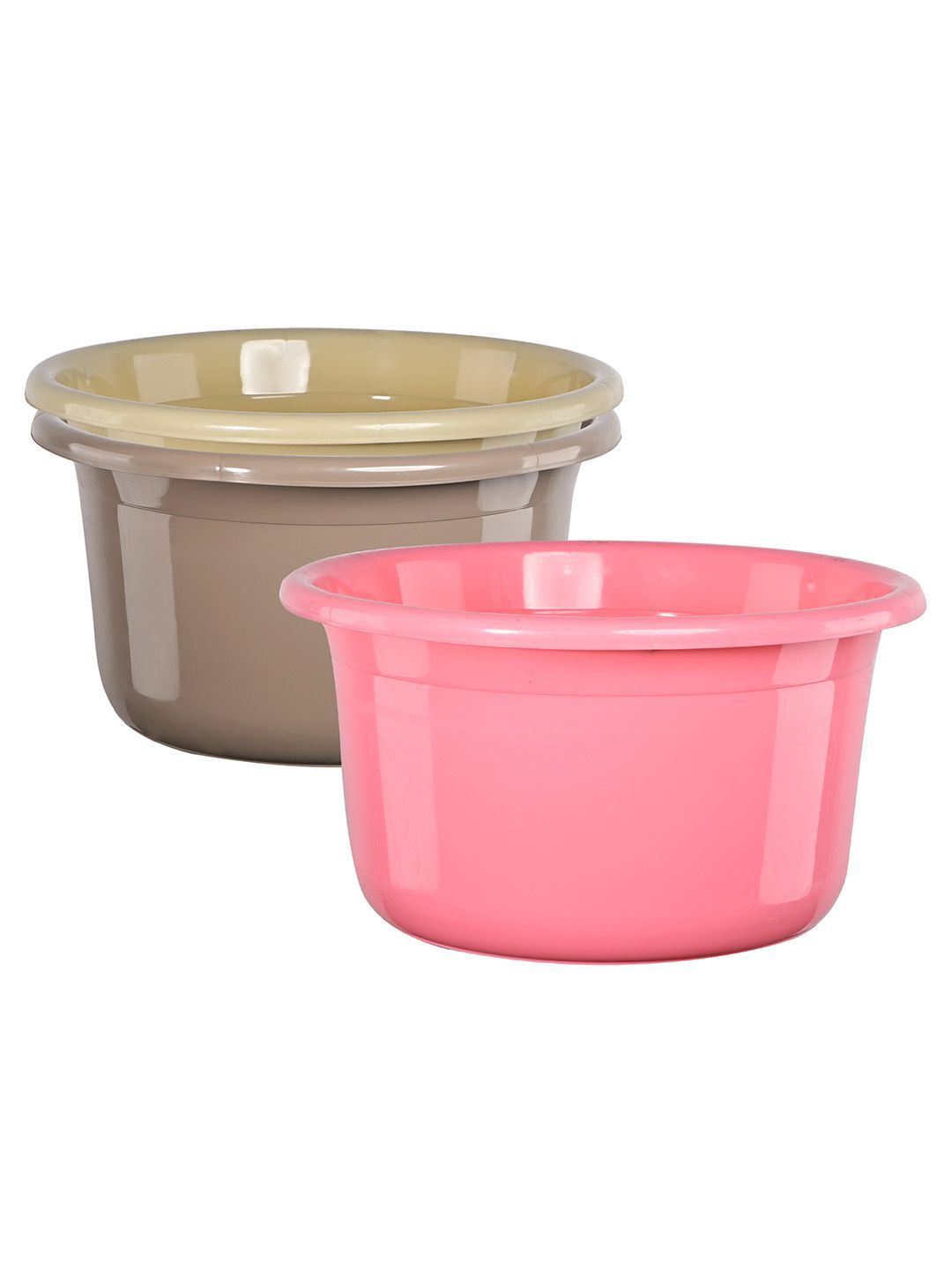 Kuber Industries Pink & Brown 3 Pieces Light Weight Bath Tubs-picture-33