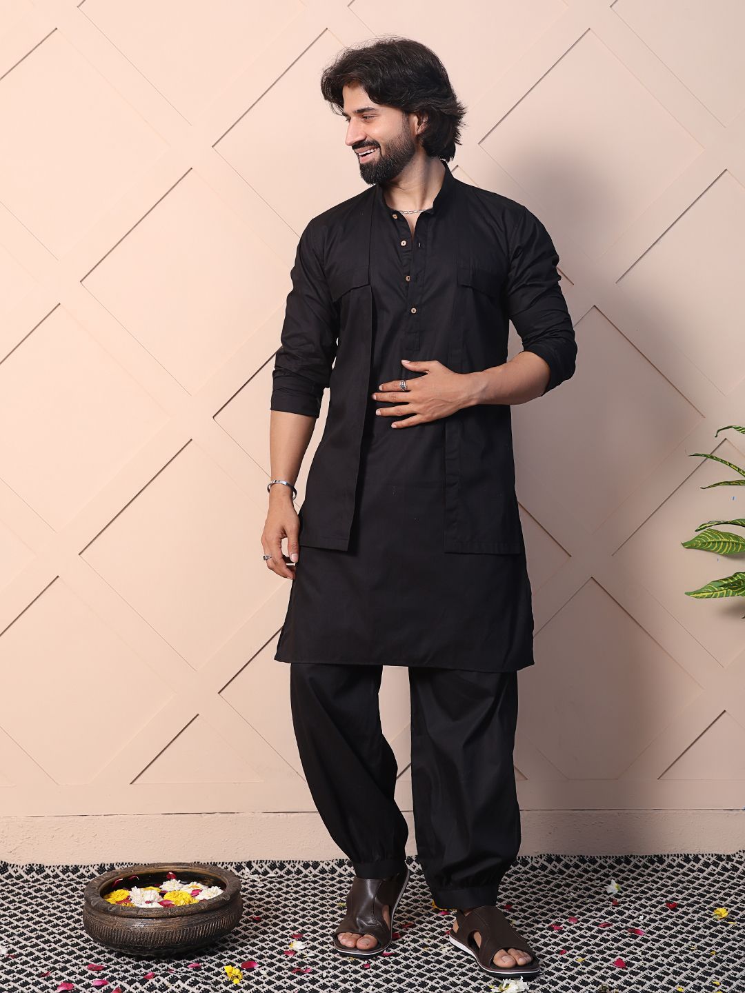 MIDAV Mandarin Collar Pure Cotton Pathani Kurta-picture-40