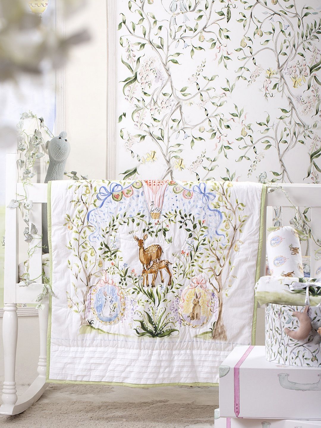 THE BABY TRUNK White Enchanted Deer Egyptian Cotton AC Room 450 GSM Single Bed Quilt-image-4
