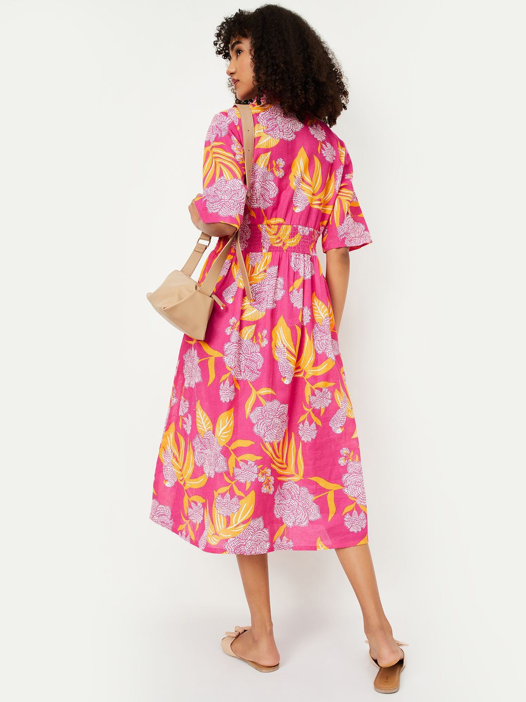 Women printed multicolor abstract designer pure cotton midi dress