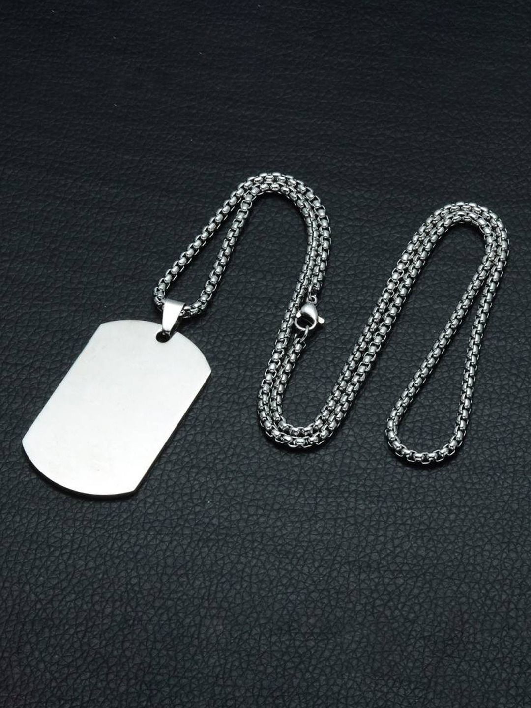 KRENOZ Men Silver-Plated Stainless Steel Rectangular Shaped Pendant With Chain-image-32