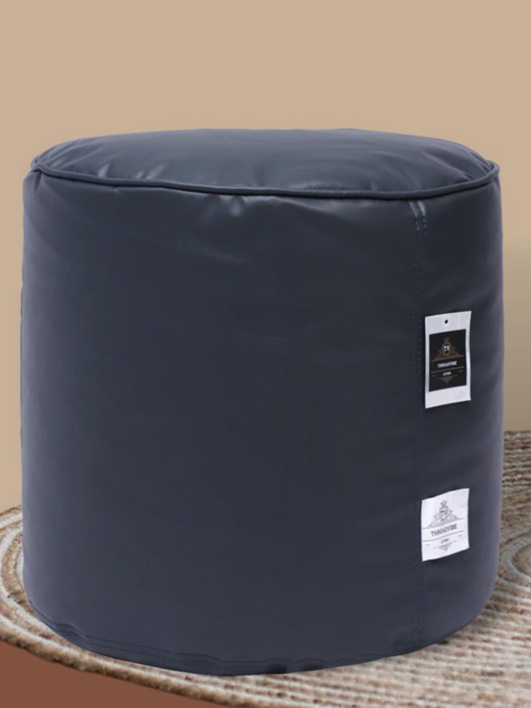 THREADVIBE LIVING Navy Blue Bean Bag Footstool