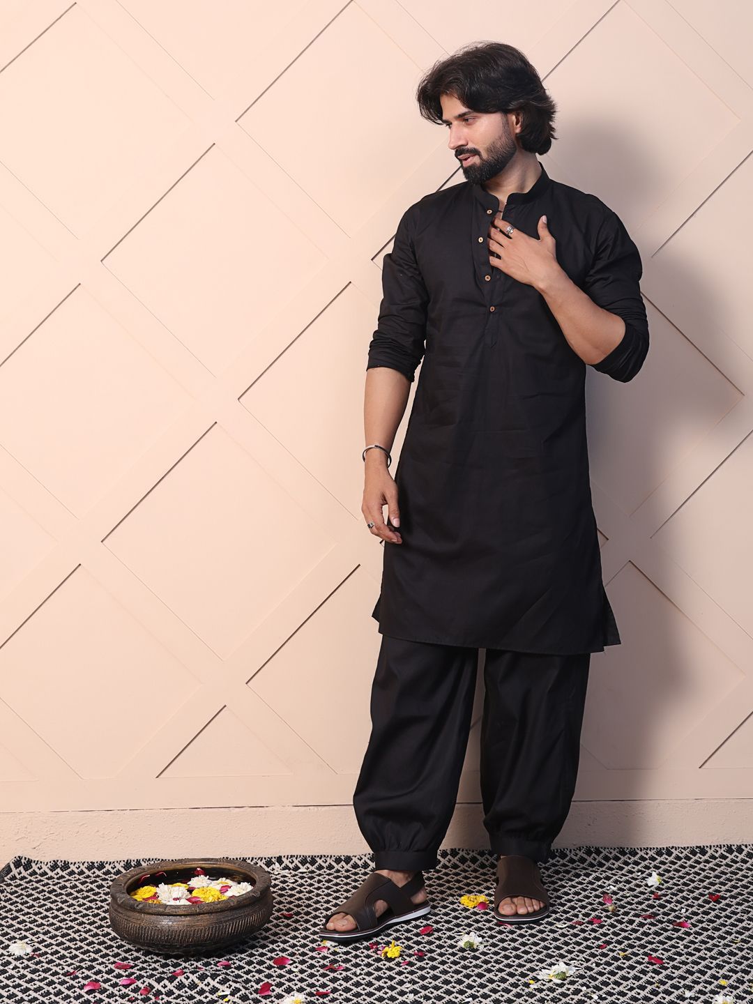 MIDAV Mandarin Collar Pure Cotton Pathani Kurta-picture-26