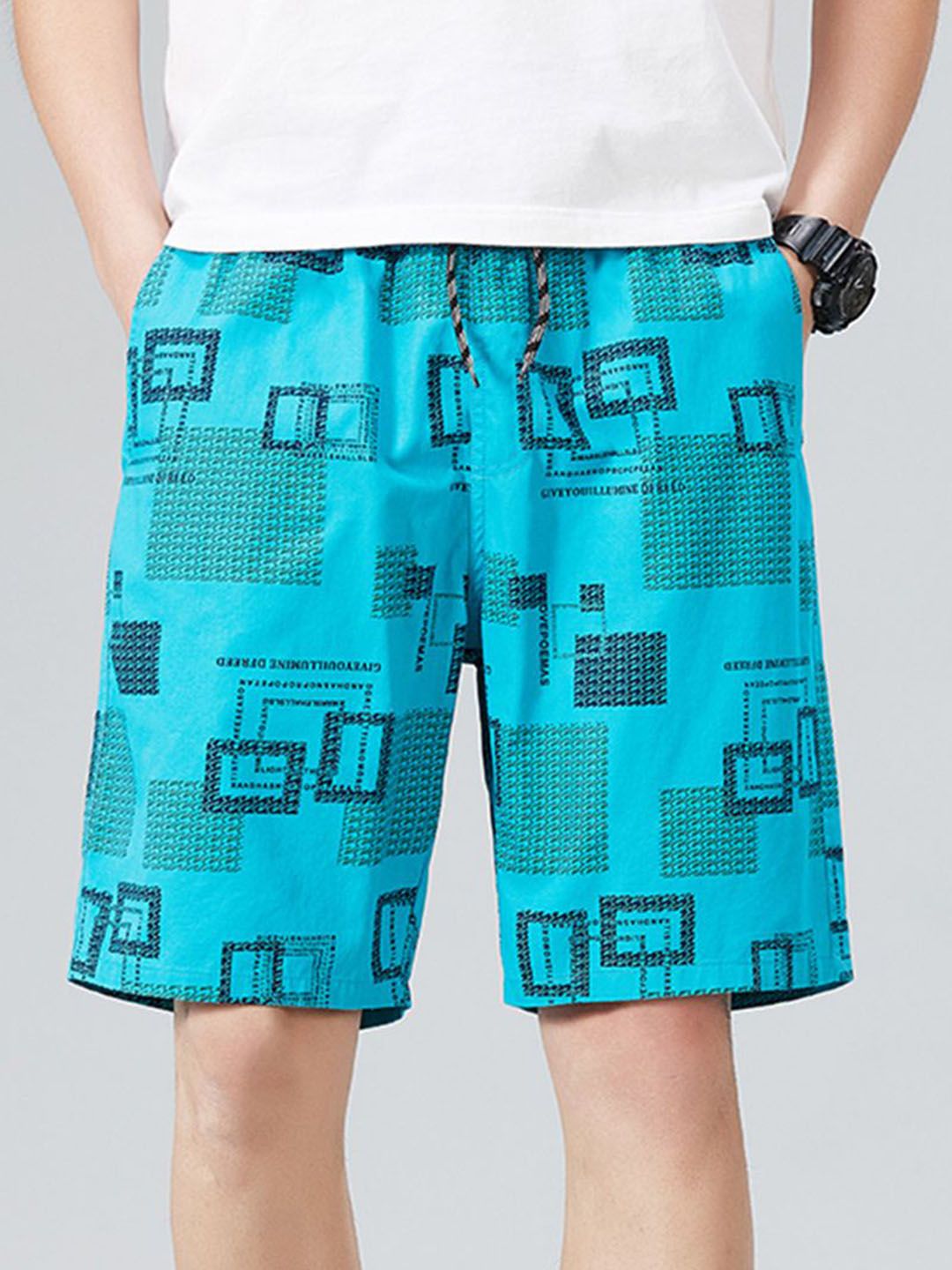 StyleCast x Revolte Men Geometric Printed Mid-Rise Regular Fit Cotton Shorts-picture-19