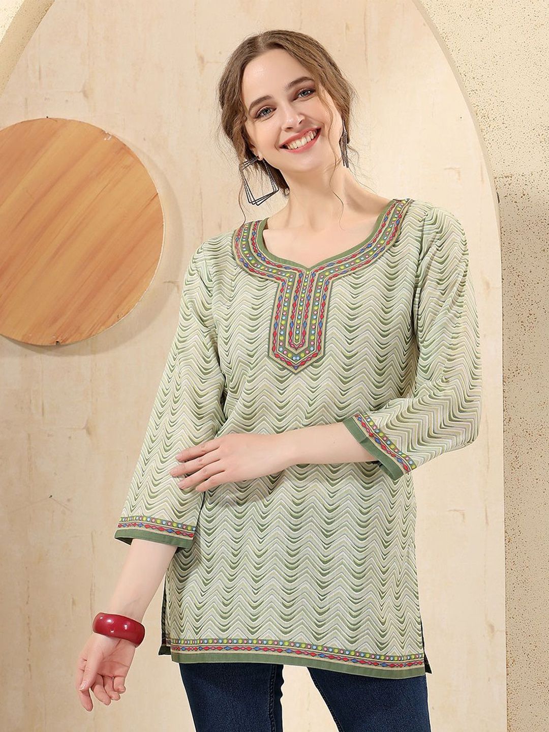 keshubaba Chevron Printed Sweetheart Neck Pure Cotton Straight Kurti-picture-39