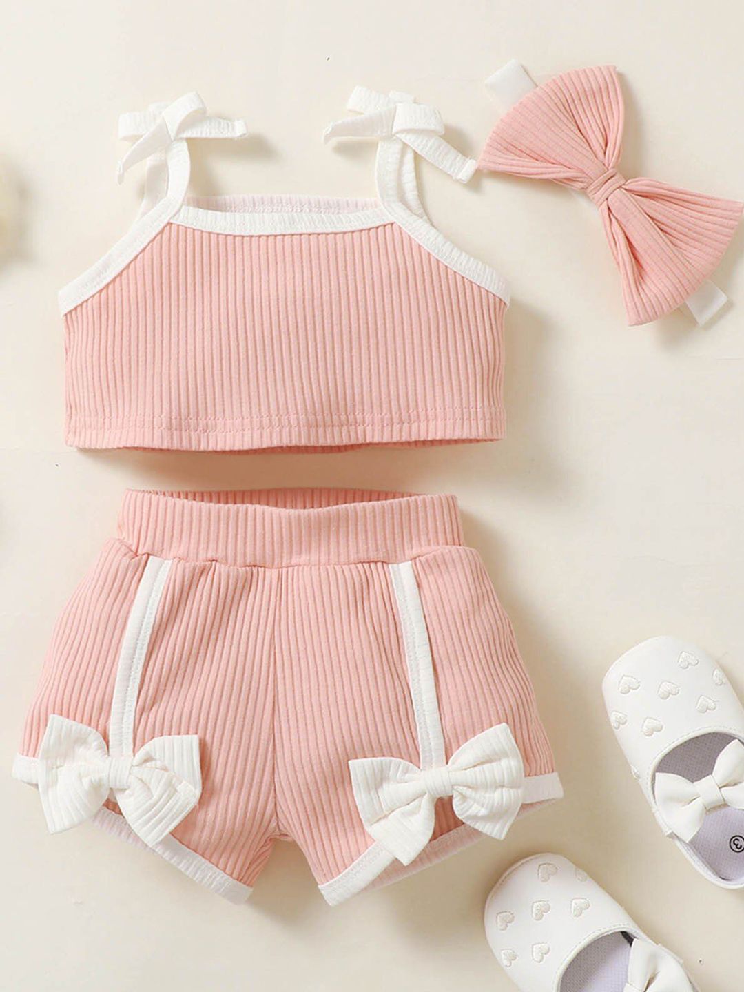 BAESD Girls Self Design Top With Bow Styled Shorts Set With Headband-picture-42